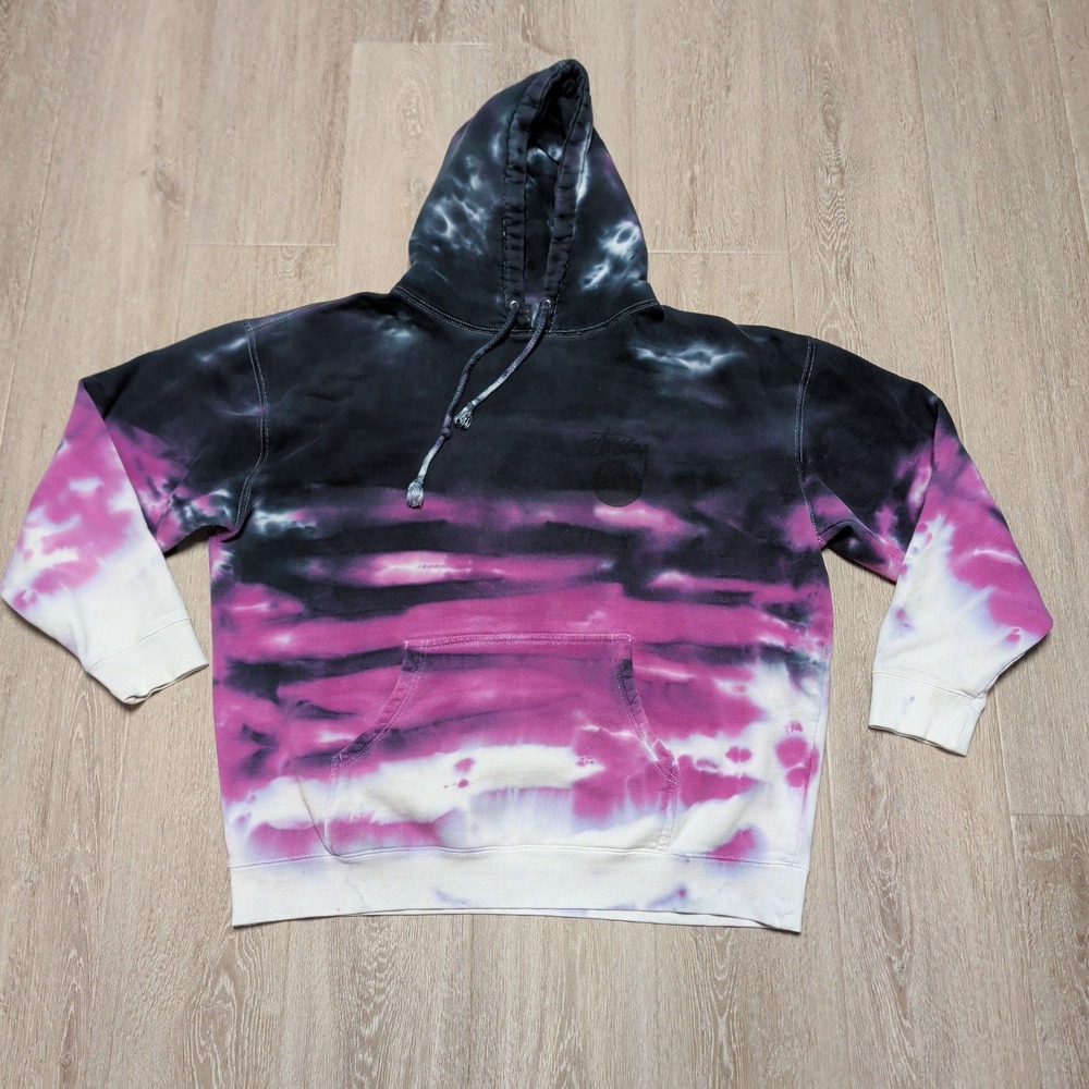 Vintage Y2K Stussy 8 Ball Hoodie Mens XL Purple Tie Dye Sweatshirt Streetwear